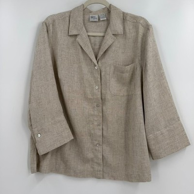 VTG Giorgio Fiorlini Women Blouse 14W Beige Minimalist Office Corp Layering