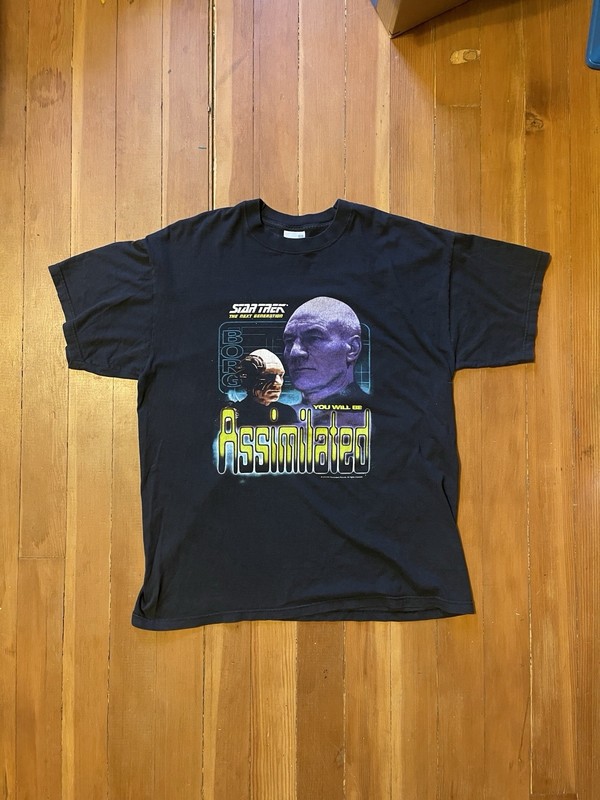 Y2K Star Trek TNG Borg Graphic Print Black T-Shirt Men's XL