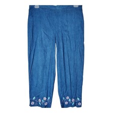 Alfred Dunner Womens 16 Monte Carlo Capri Pants Blue Floral Embroidered Denim