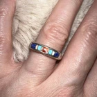 VTG Carolyn Pollack Carlisle Inlaid Multi Stone Sterling Silver Sz 7 Ring 3.9g