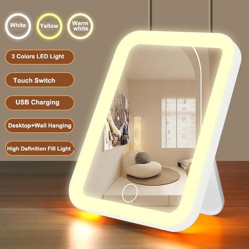 3 Farben LED Kosmetikspiegel mit Touchscreen USB Wiederaufladbar Dimmbar Make-up Mir - Bild 2 von 12