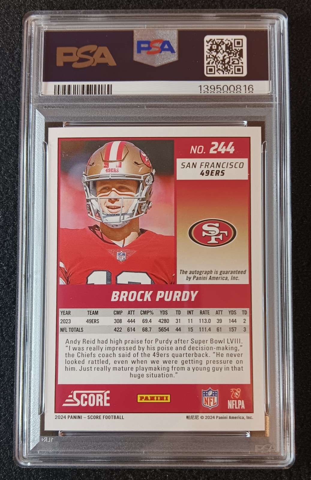 2024 Score Brock Purdy Auto Gold /50 PSA-9 San Francisco 49'ers SP 🔥🔥🔥 view 2