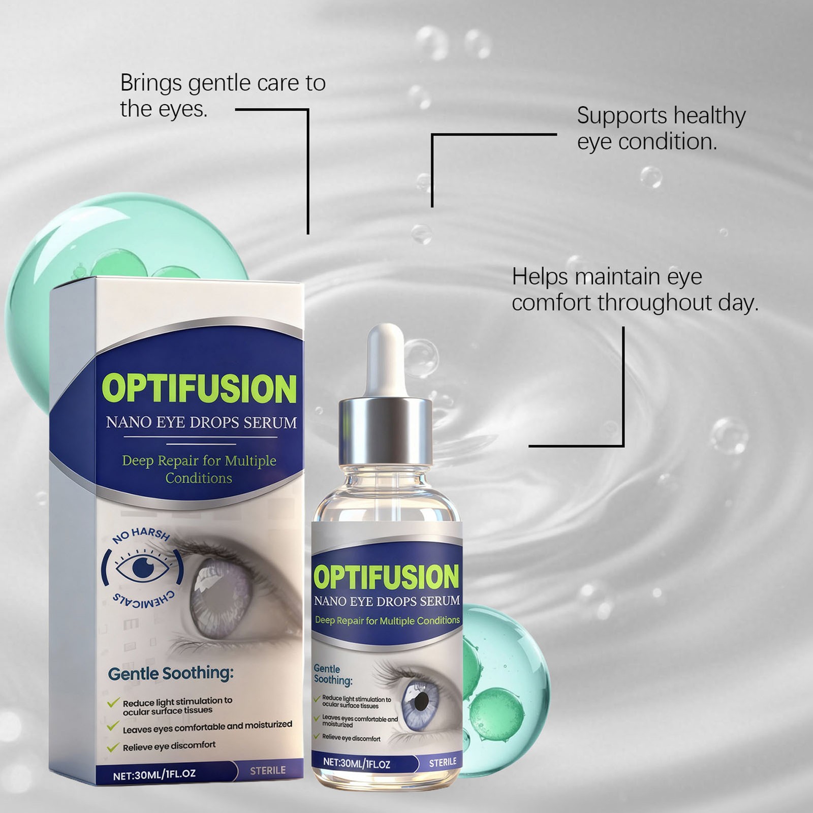 OptiFusion Nano Eye Drops Serum Essence 30ML Gentle Care Liquid Eyes Relief