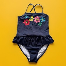 SZ 10 Gymboree Girls Navy Blue Swim dress Lined Tropical Flower swimsuit 1 pc