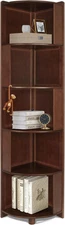 -5 Tier Bamboo Corner Shelf, Mid Century Modern Corner Bookshelf, 69" Tall Styli