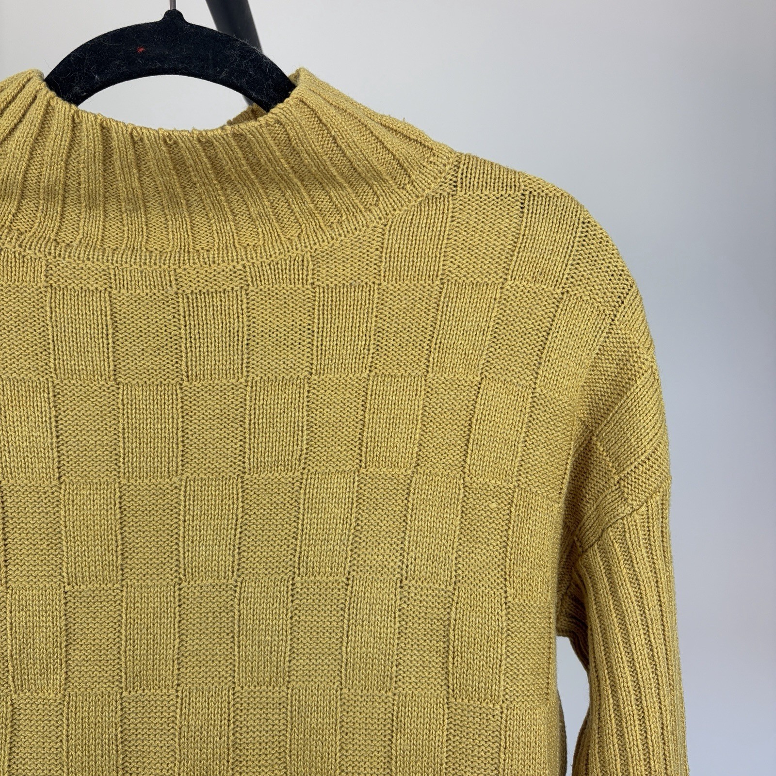 Next Mustard Yellow Green Wool Blend Turtleneck Pattern Sweater Jumper Size XS image 2