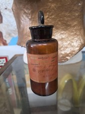 Vintage Amber Apothecary Bottle With Glass Cork Read Description