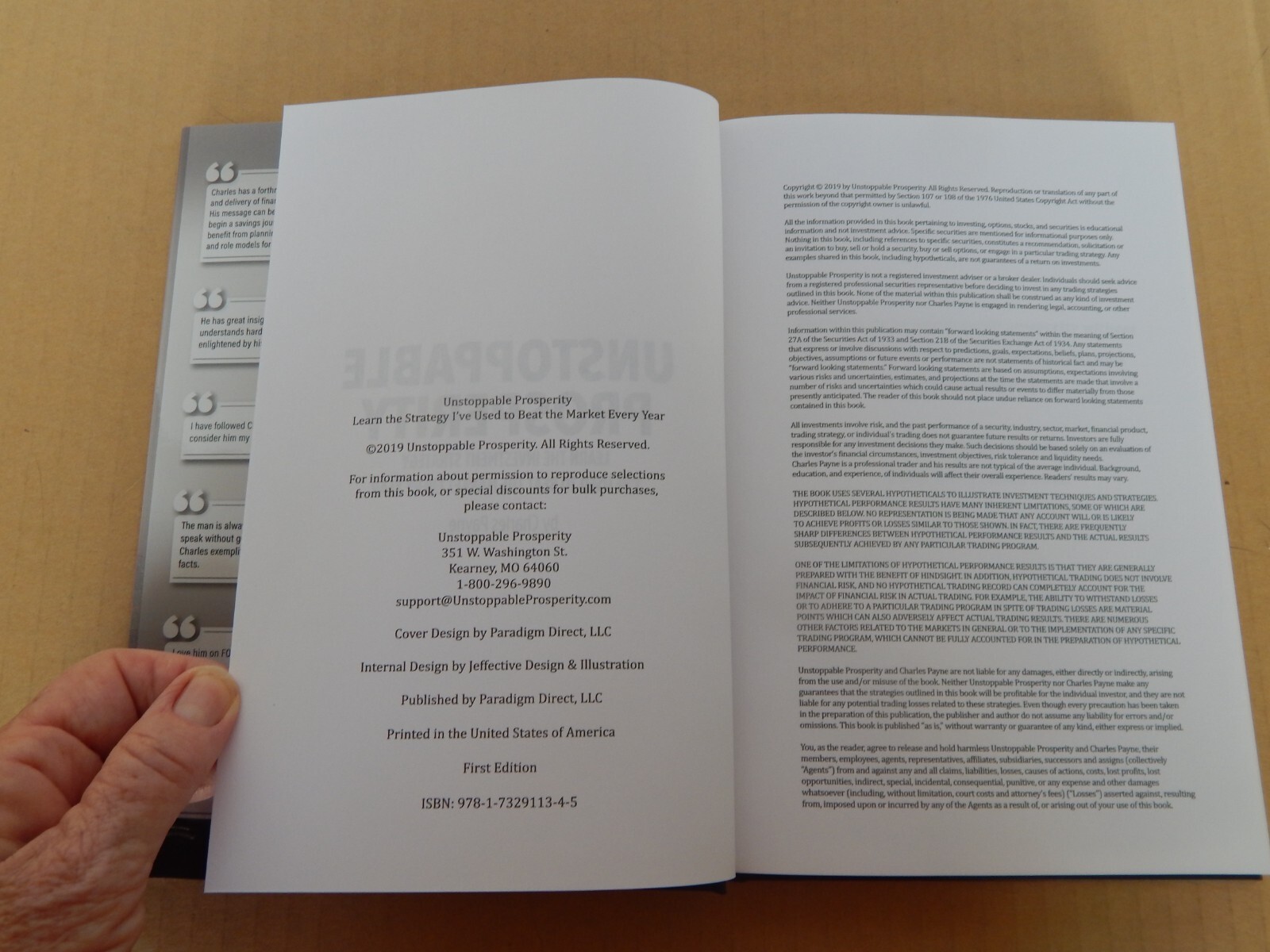 Unstoppable Prosperity by Charles PayneHBDJ 2019 First Edition