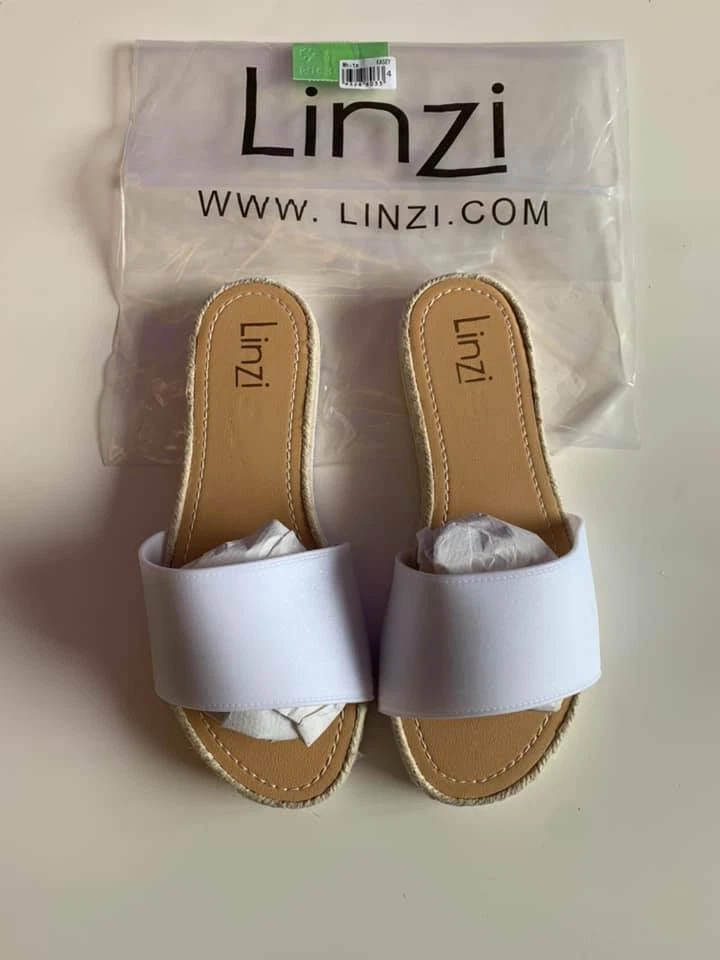 LINZI White Open Toe Flat Slip On Flip Flops Slider Sandals Shoes