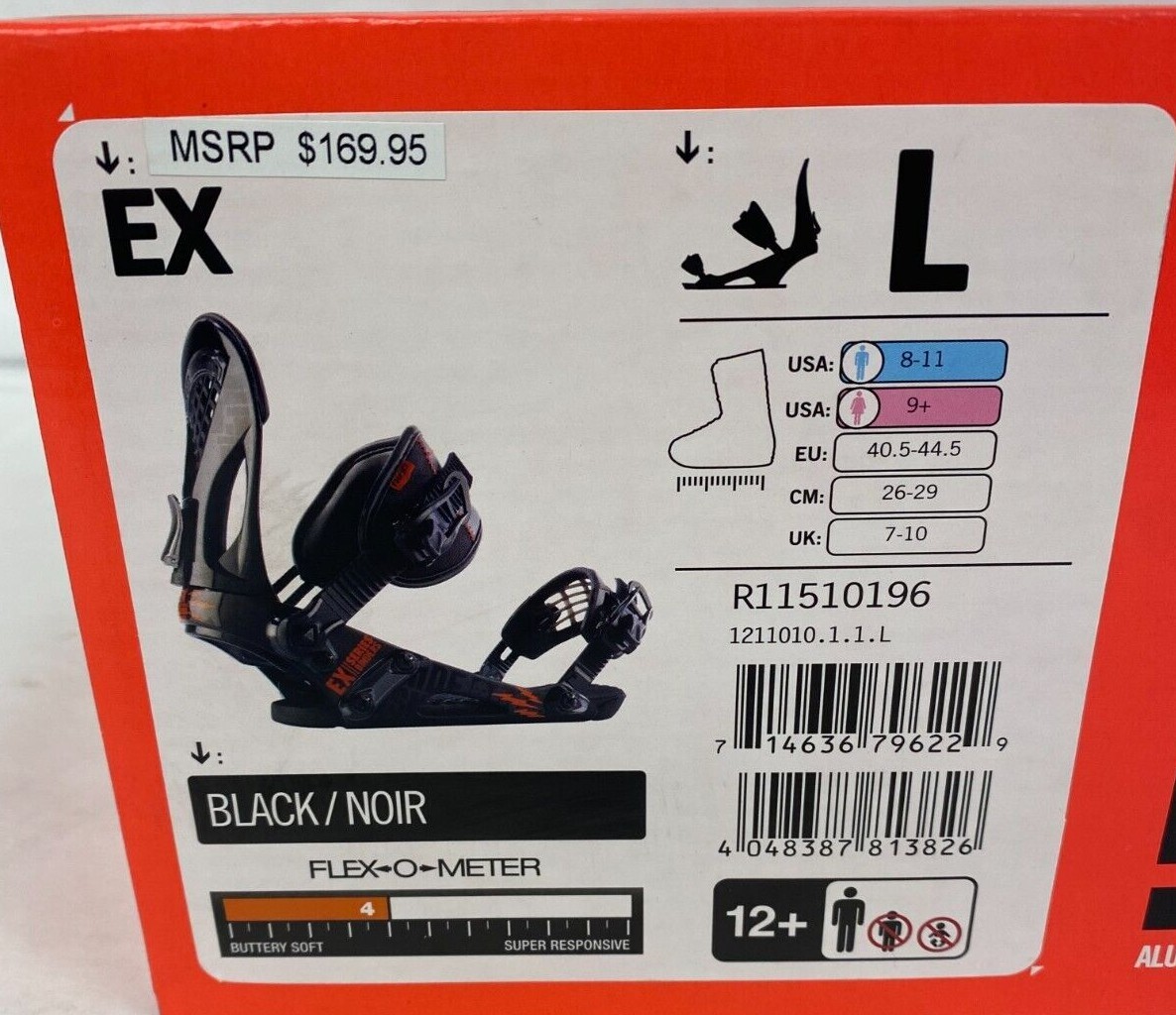 Ride EX Series Snowboard Bindings Large LG/L Black & Red USA Womens 8