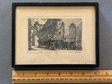 NUREMBERG GERMANY ARTIST SIGNED FRAMED VINTAGE DRAWING ETCHING