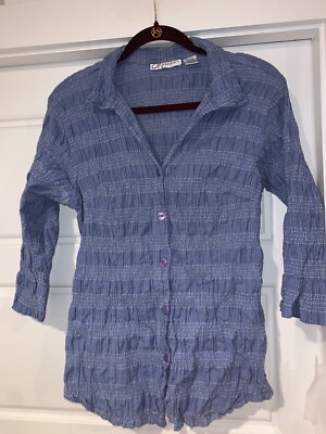Dressbarn Blouse Women Size 1X Light Blue White Baby Checks