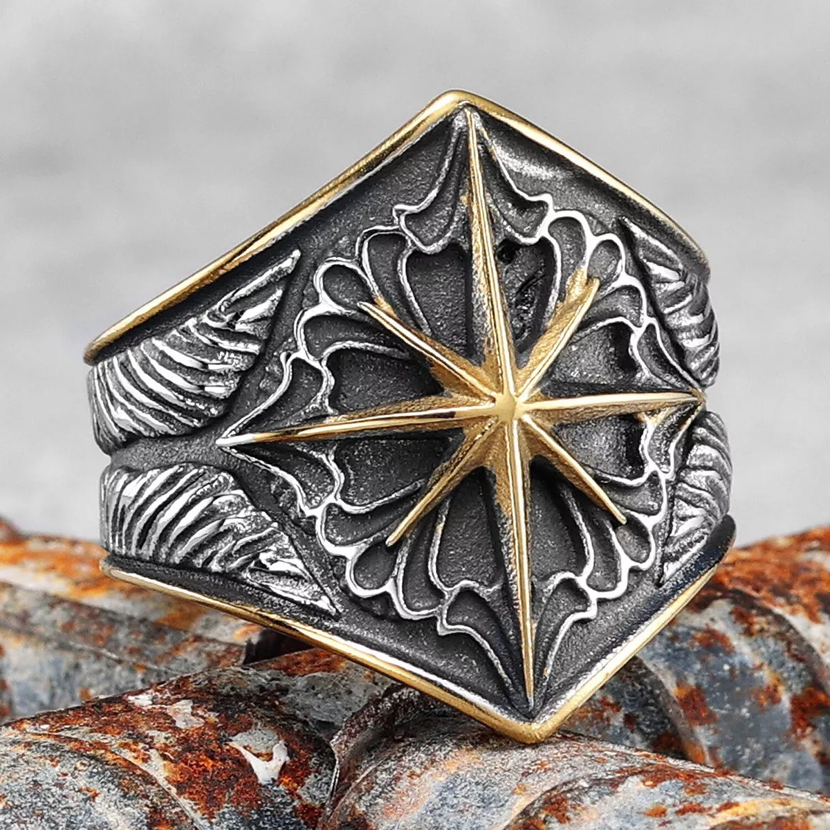 Stainless steel star on sale ring