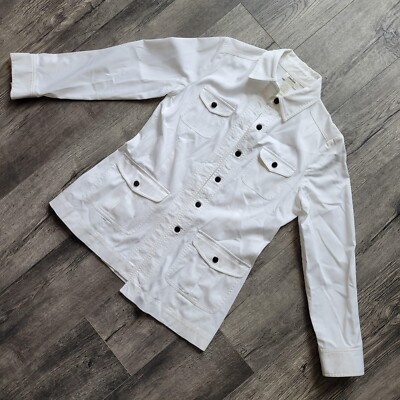 Neiman Marcus Cotton Blend Four Pocket Light Utility White Button Jacket Size Sm