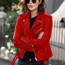 UK Women's Biker Jacket Slim Ladies Faux PU Leather Zip Formal Coat Plus Size