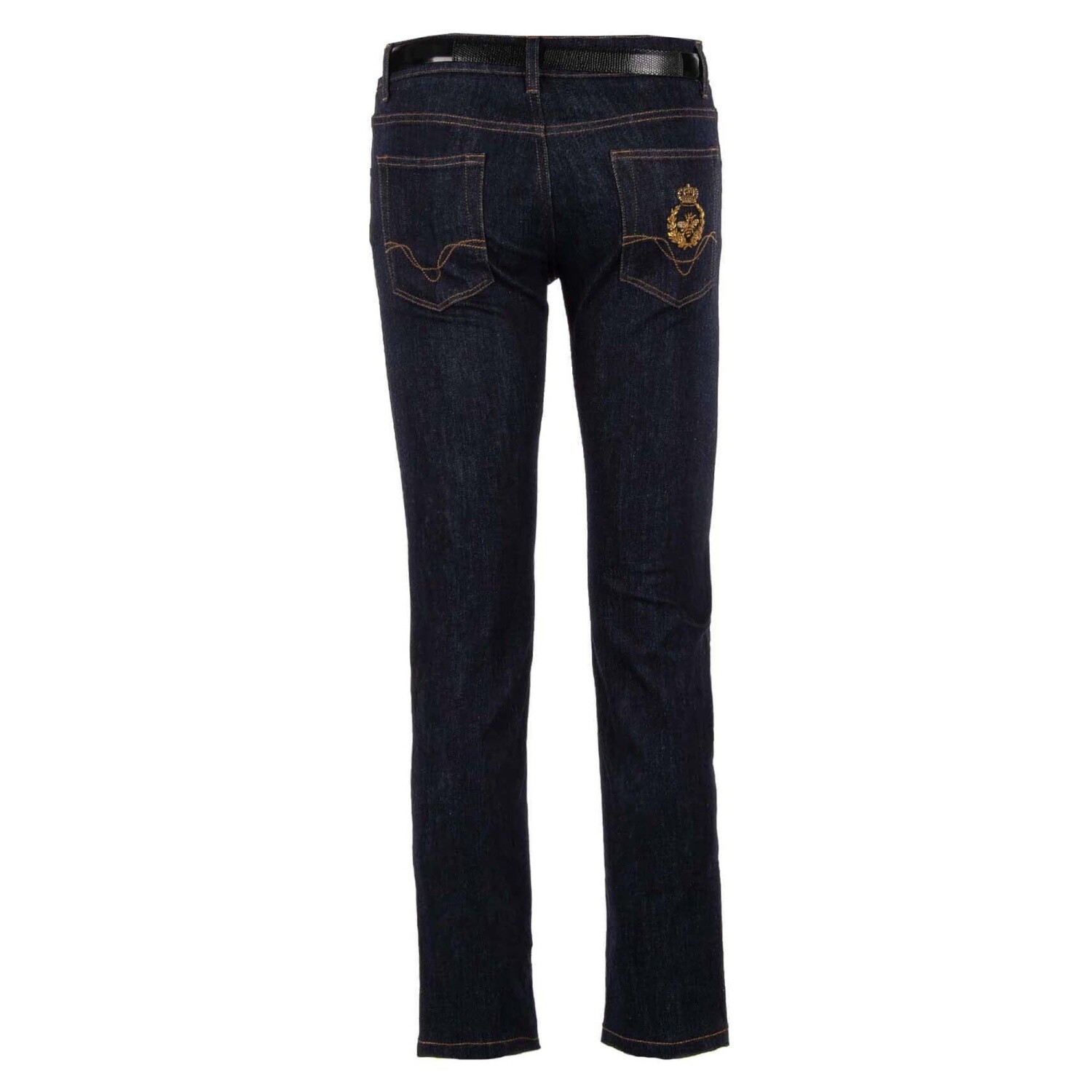 DOLCE & GABBANA Straight Jeans Trousers Bee Crown Goldwork Patch 46 30 S 12434