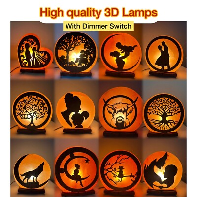 Natürliche Himalaya Salz Lampe 100 % authentisch mit Glühbirne & UK Dimmer Stecker 3D Holz