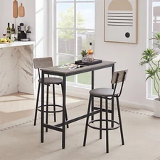 3 Piece Bar Table Set Counter Height Kitchen Pub Table with 2 Bar Stools US