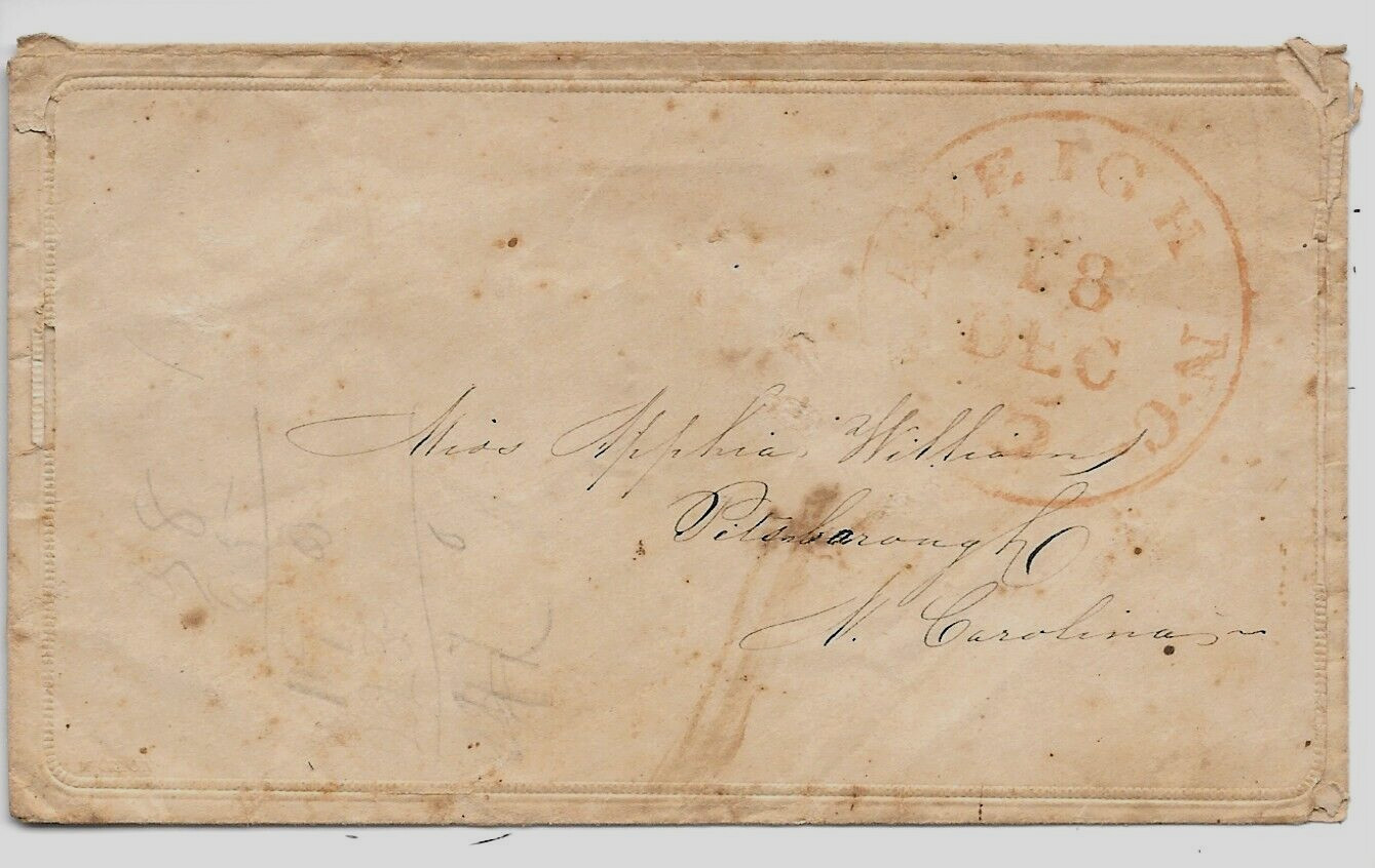 1850's Raleigh, North Carolina Stampless Ladies Cover 5 Falak