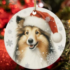 Merry Xmas Shetland Sheepdog Dog Santa Snow Winter Christmas Ornament Gift Decor