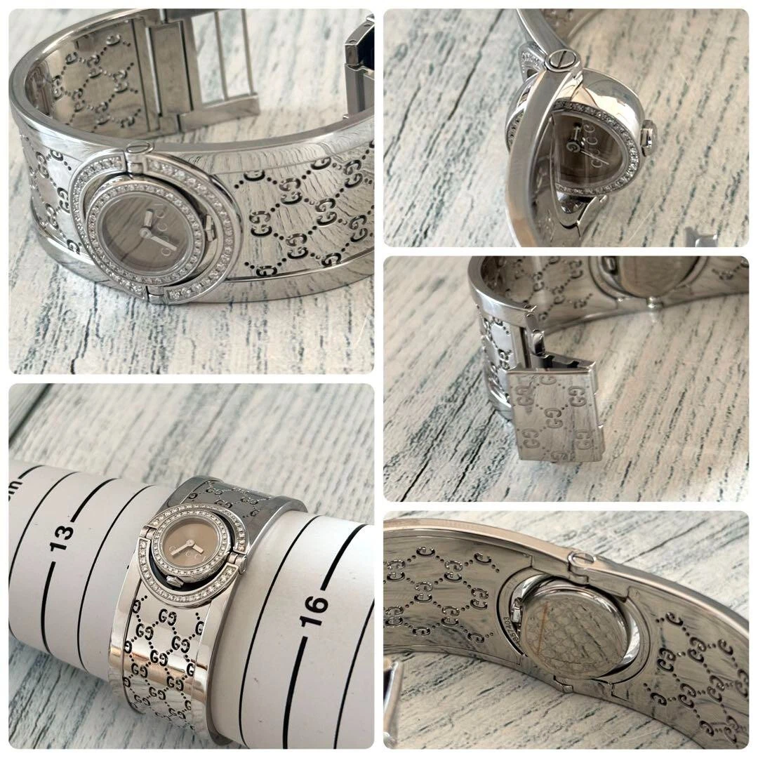 Orologio Donna GUCCI 112 Twirl Lunetta Diamante Quarzo Analogico Marrone Argento