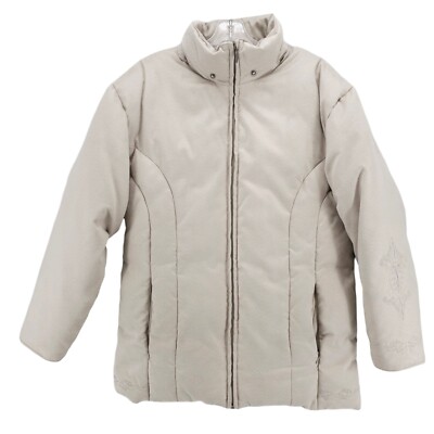 CABELA'S Embroidered Goose Down Parka Jacket Microsuede Beige MEDIUM - NO HOOD!!
