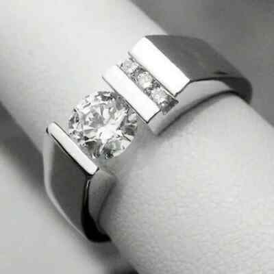 CT Round Simulated Diamond Men's Wedding Band Ring 925 White Sterling  Silver