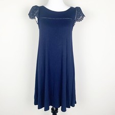 LOFT Womens A Line Dress Navy Blue Size XS Solid Short Sleeve Knee Length