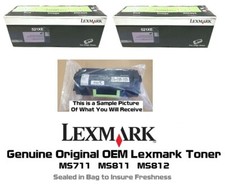 2 Half New Genuine Lexmark 521XE Toners MS711 MS811 SEALED BAG 50 52D1X0E