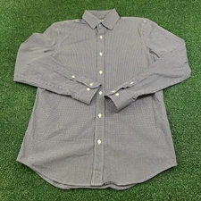 Old Navy Shirt Mens Small Blue White Check Slim Fit Flex Button Up Long Sleeve