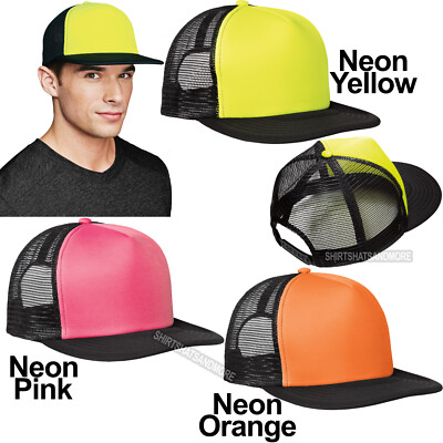 NEONS Flat Bill Snapback Trucker Cap High Profile Mesh Back Hat