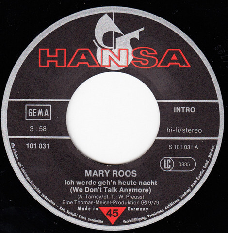 Mary Roos / Ich Werde Geh'n Heute Nacht (We Don't Talk Anymore) / Vinyl / Hansa - Picture 3 of 3