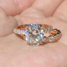 2 Ct Oval Cut VVS1 Moissanite Bridal Set Wedding Ring 14K Yellow Gold Plated