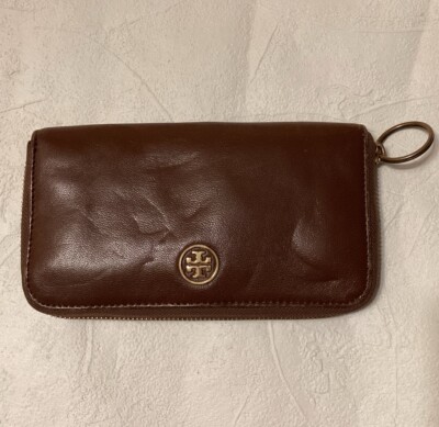 Vintage Tory Burch Continental Wallet BROWN Leather Zip Around
