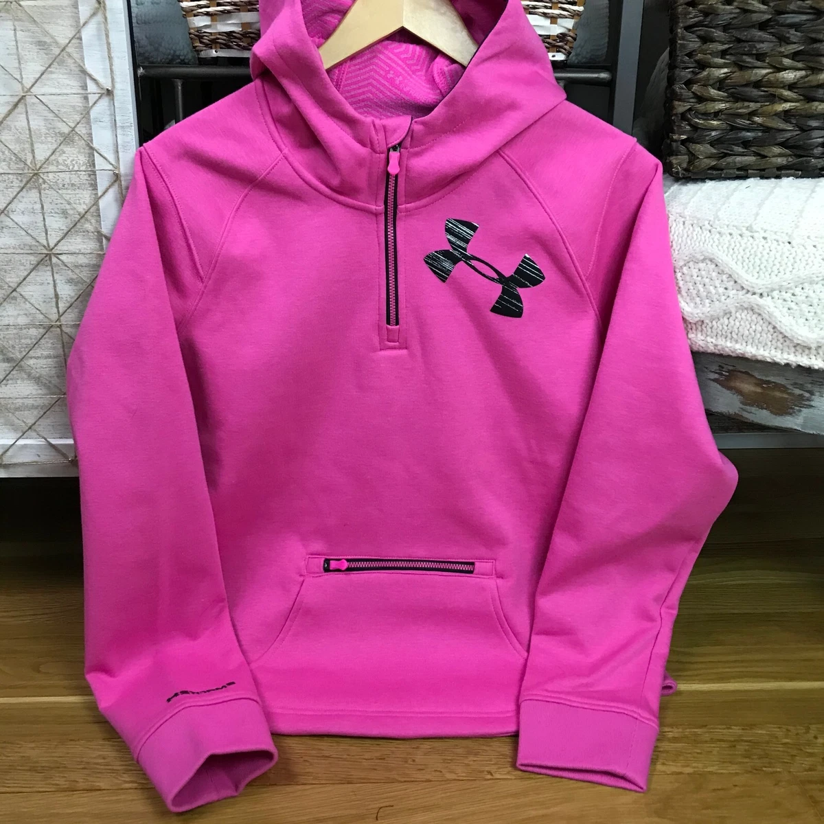 Under Armour Girls XL Storm Cold Gear Wind Water Proof Pink Hoodie Jacket  Coat