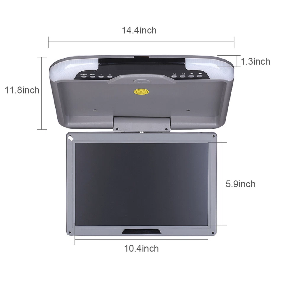 13'' Car Trunk Screen Flip Down Roof Mount Monitor Overhead TFT LCD Screen Gray - Image 3 of 4