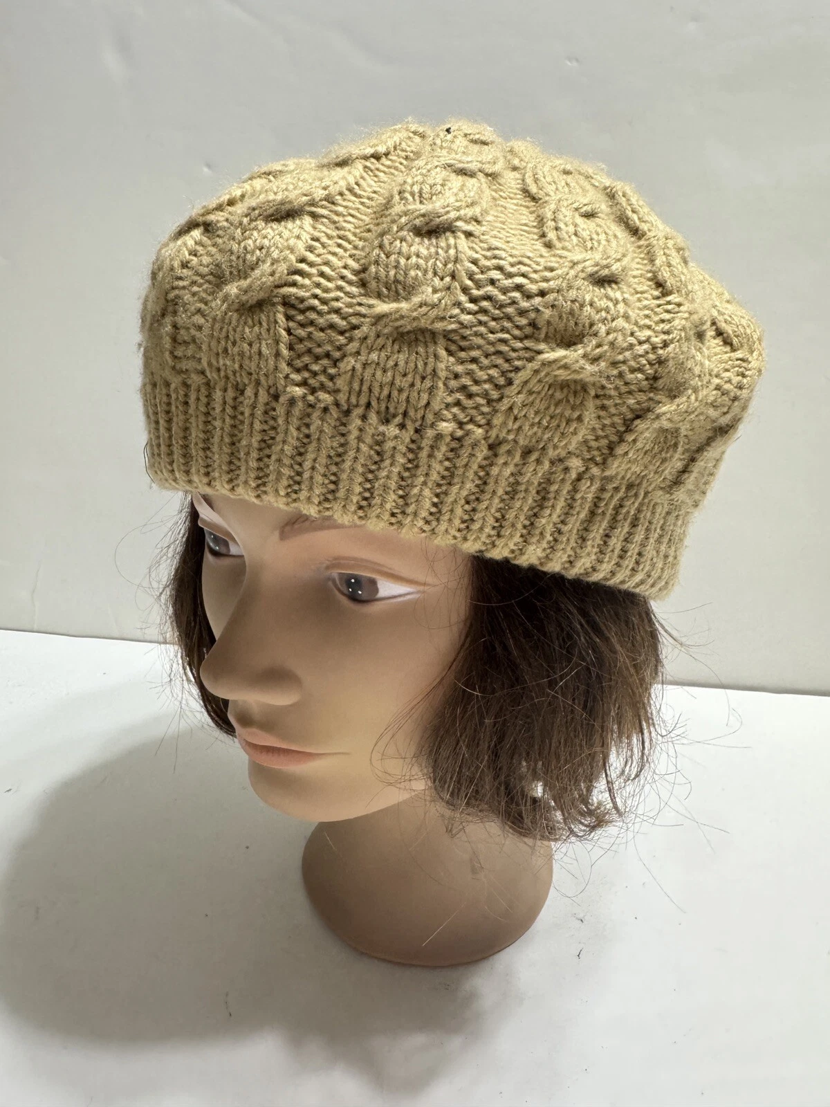Tan Cable Knit Hat - Cozy Slouchy Khaki color - beanie Aris