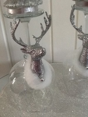 Xmas Glass Candle Holders Silver Stag Reindeer Table Decoration