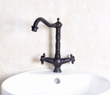 Black Oil Rubbed Brass Swivel Spout Bathroom Sink Faucet Kitchen Mixer Tap nf139