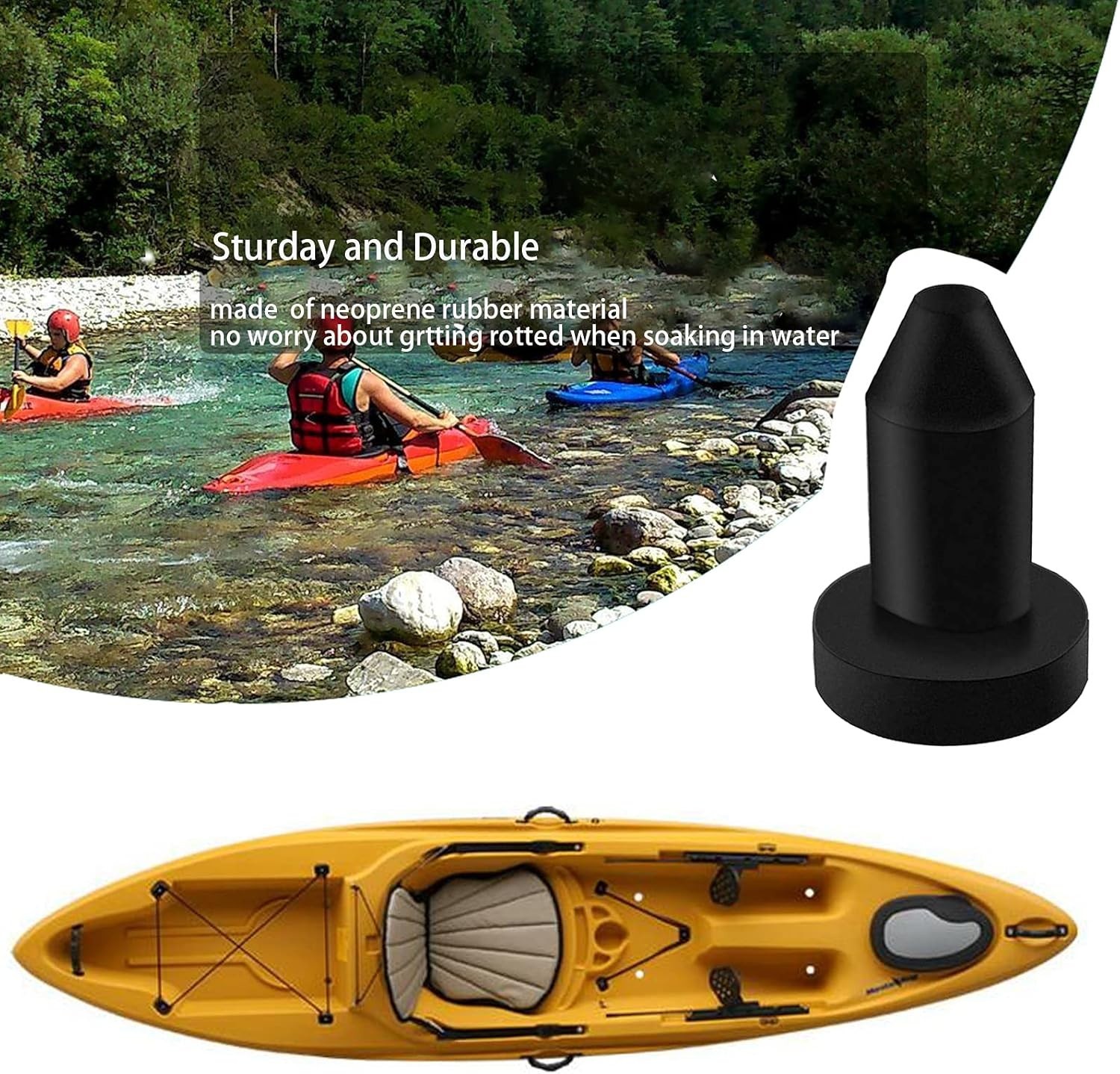 3 Pack Rubber Kayak Drain Plugs for Canoe, Paddle, Fishing & Sun Dolphin Models
