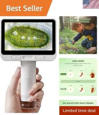 4.0'' Microscope for Kids, Handheld Miniscope, 1600X Portable Kids Digital Min...