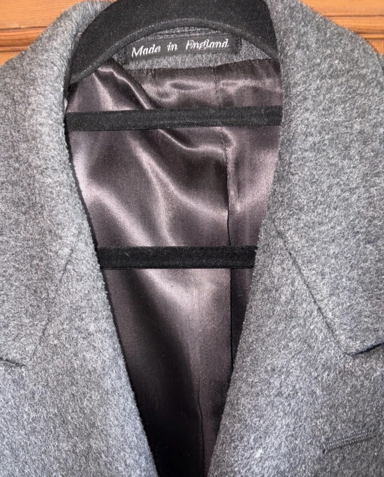 Hammersley Mens Trench Coat 40 Reg Gray Wool/Cashmere Long Pockets Winter - Image 3 of 4