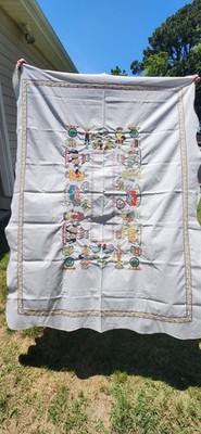 Vintage Paragon Folk Art Embroidered Table Cloth 67 x50''
