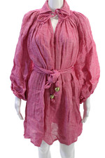 Lisa Marie Fernandez Womens Shirt Dress Pink Linen Collared Long Sleeve Size 2