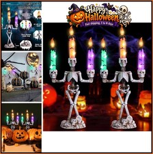 Skull Halloween Candelabra 2 Pcs LED Candles Timer Indoor Decoration for Parties