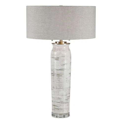 UTTERMOST 28275 LENTA OFF WHITE BIRCH BARK CERAMIC TABLE LAMP WITH LINEN SHADE - Picture 1 of 7