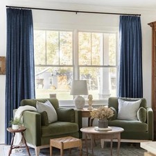 TWOPAGES Liz Linen Drape Pleated Curtains 2 52Wx96L Navy Unlined NEW