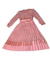 Vintage 80s Lisa Michaels Dress Size 12 Pleated Belt Midi Dress Pink Fairy USA