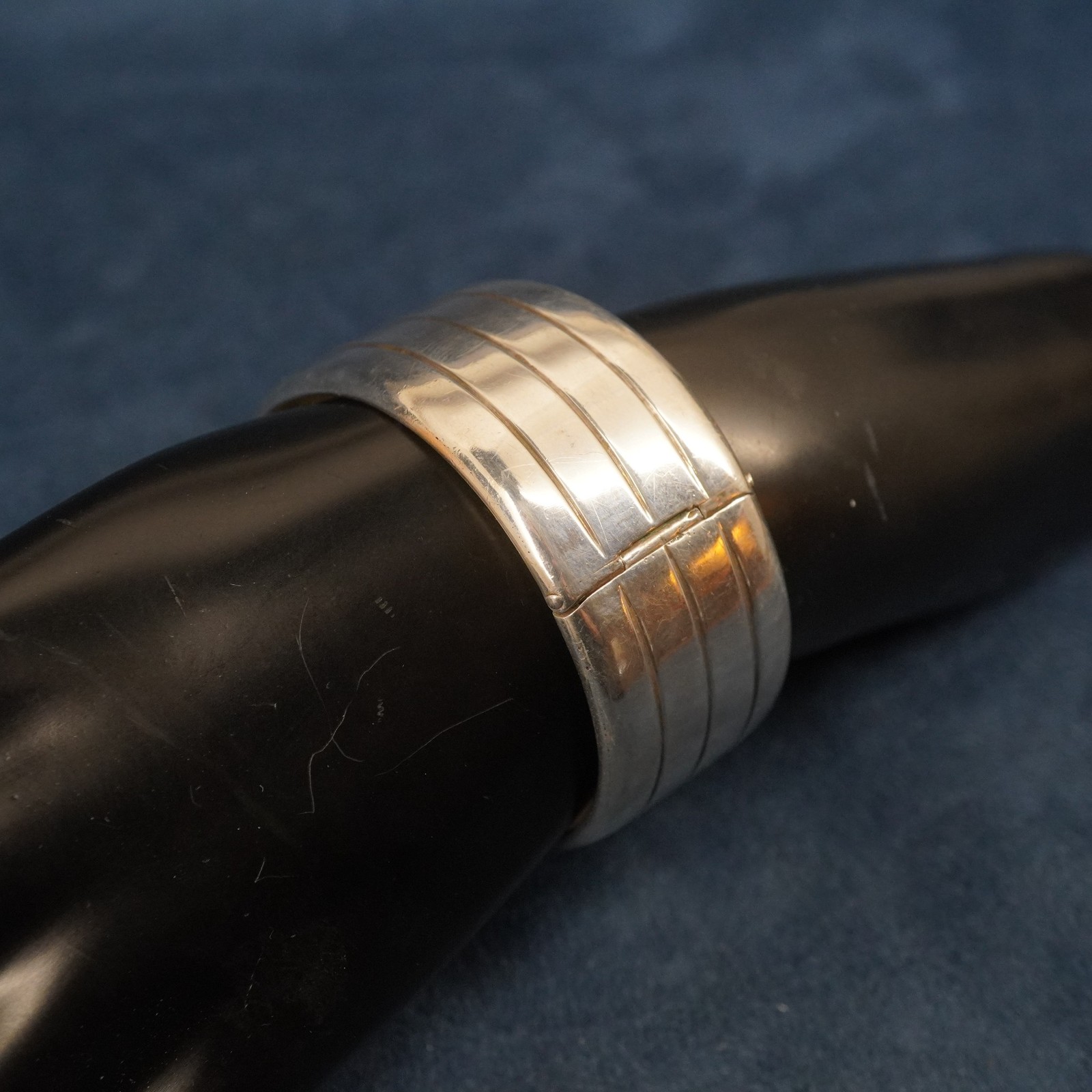 Engine Turned Silver Bangle Cuff with Safety Chai… - image 8