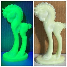 VTG MOSSER GLASS URANIUM/VASELINE CUSTARD GLASS TROJAN HORSE 5.5" FIGURINE